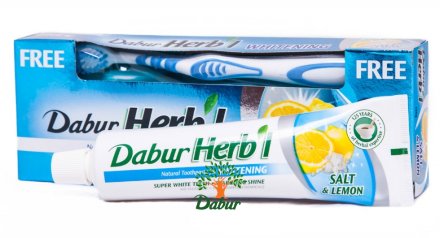 Dabur Vatika / Зубная паста Herbal "Соль и лимон" отбеливающая 150 г + зубная щетка в подарок